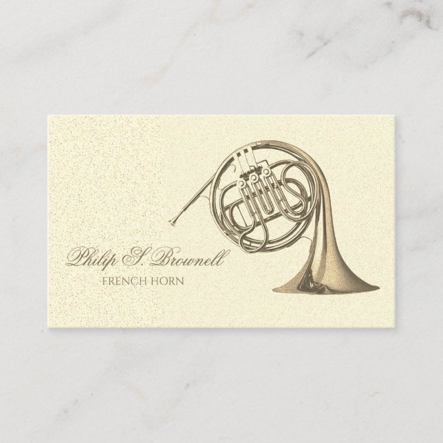 Elegant Brass French Horn Musician Music Teacher B Business Card (Front)
