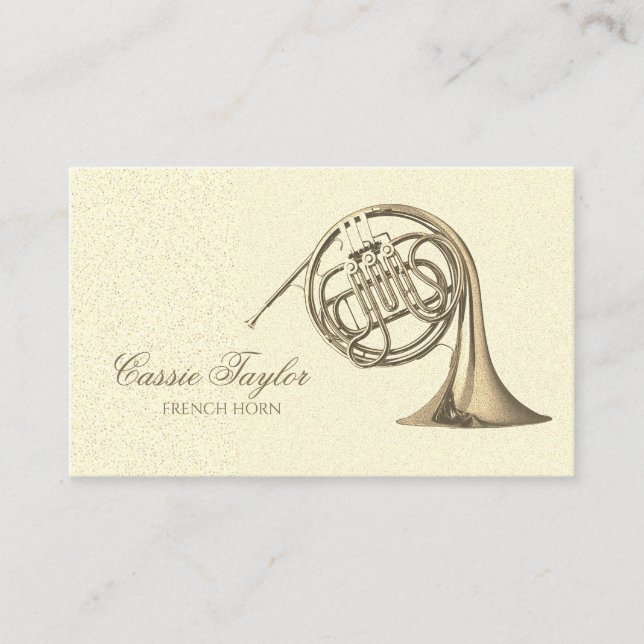 Elegant Brass French Horn Musician Music Teacher B Business Card (Front)