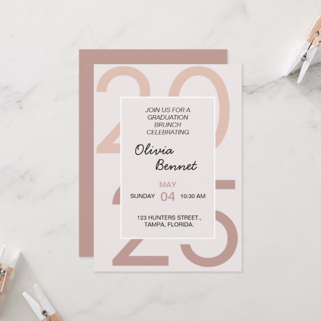 Elegant Breakfast Graduation Brunch For Her Invitation (Front/Back In Situ)