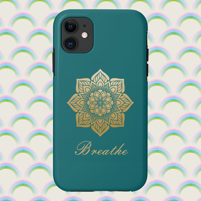 Elegant Breathe Gold Mandala on Rich Green Case-Mate iPhone Case (Creator Uploaded)