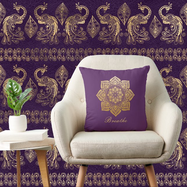 Elegant Breathe Purple and Gold Mandala Cushion (Creator Uploaded)
