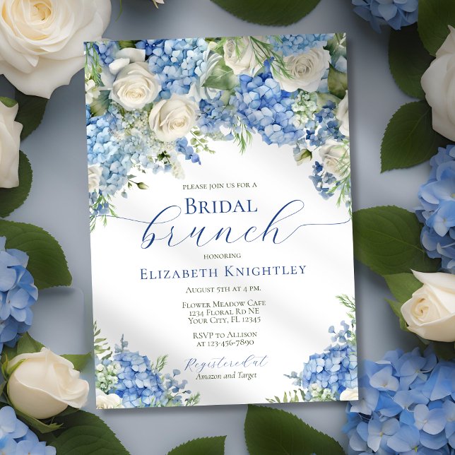 Elegant Bridal Brunch Blue Hydrangea Bridal Shower Invitation (Creator Uploaded)