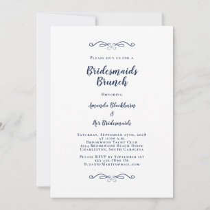 Elegant Bridal Brunch Bridesmaids Navy Blue White Invitation