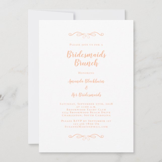 Elegant Bridal Brunch Bridesmaids Trendy Peach Invitation (Front)