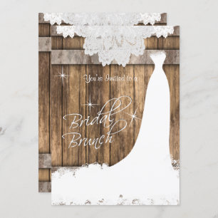 Elegant Bridal Brunch in Rustic Wood and Lace Invitation