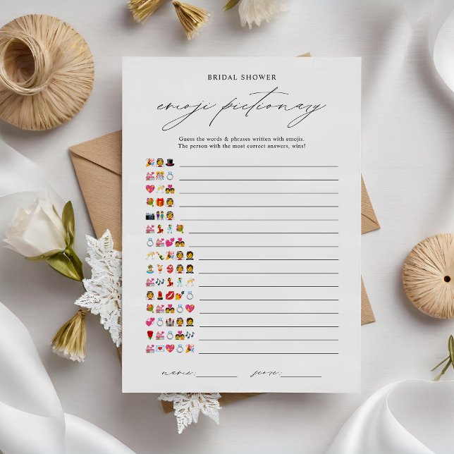 Elegant Bridal Emoji Pictionary Game Card (Creator Uploaded)
