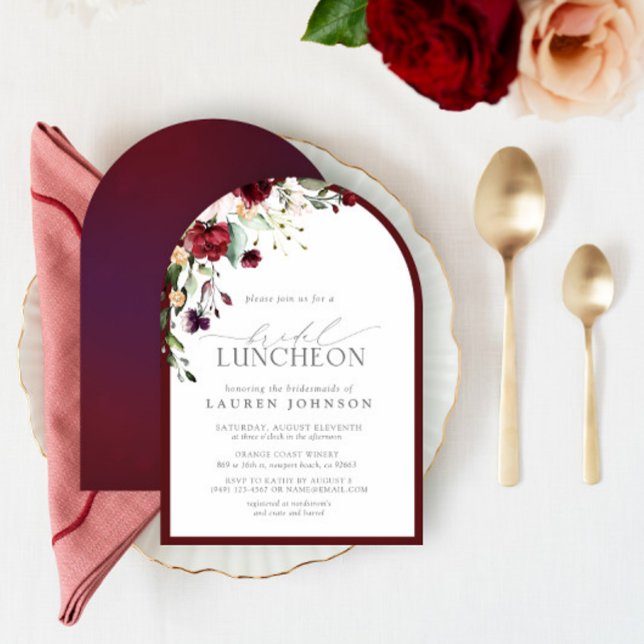 Elegant Bridal Luncheon Floral Burgundy Invitation (Creator Uploaded)