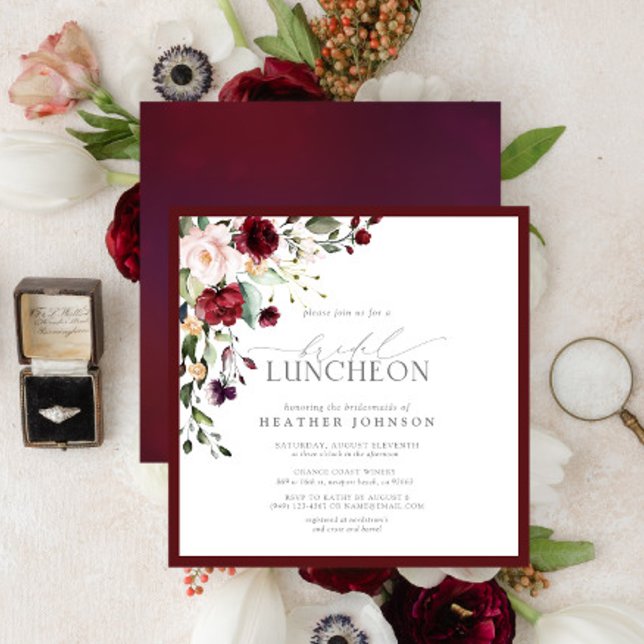 Elegant Bridal Luncheon Floral Burgundy Invitation (Creator Uploaded)