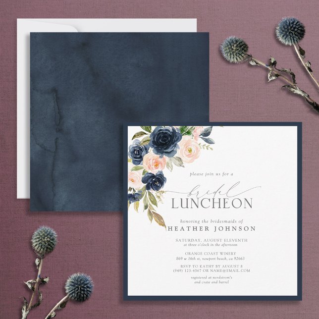 Elegant Bridal Luncheon Navy Blue Blush Pink Invitation (Creator Uploaded)