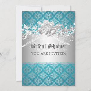 Elegant Bridal Shower Baroque Flourish Blue Invitation