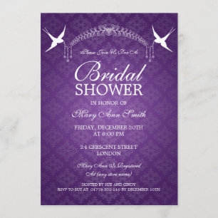 Elegant Bridal Shower Birds & Diamonds Purple Invitation