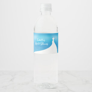 Elegant Bridal Shower blue watercolor Water Bottle Label