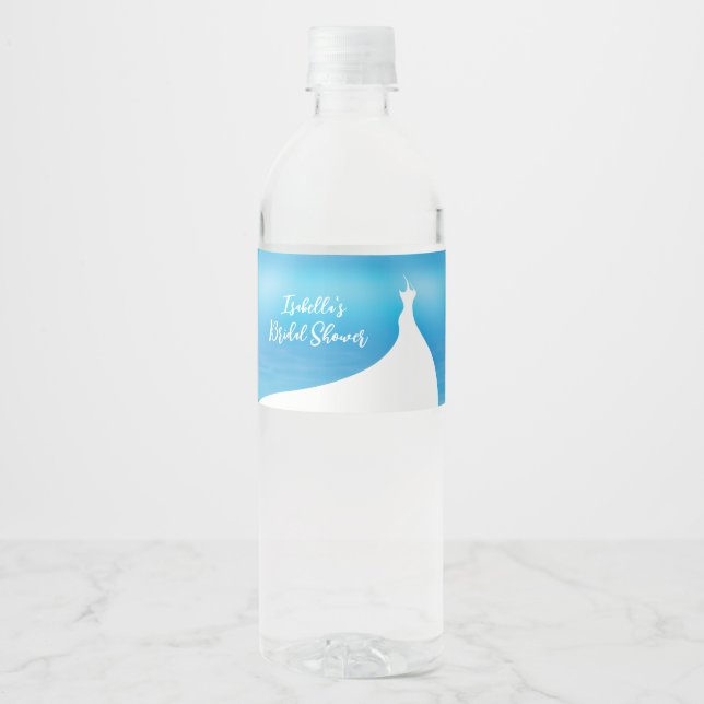 Elegant Bridal Shower blue watercolor Water Bottle Label (Front)