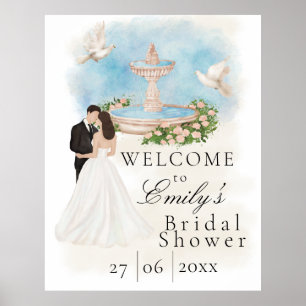 Elegant Bridal Shower Bride & Groom Fountain Poster