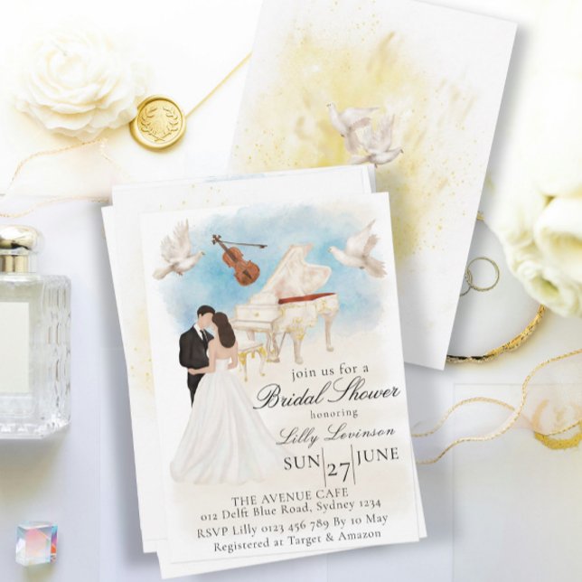 Elegant Bridal Shower| Bride & Groom Piano| Violin Invitation (Creator Uploaded)