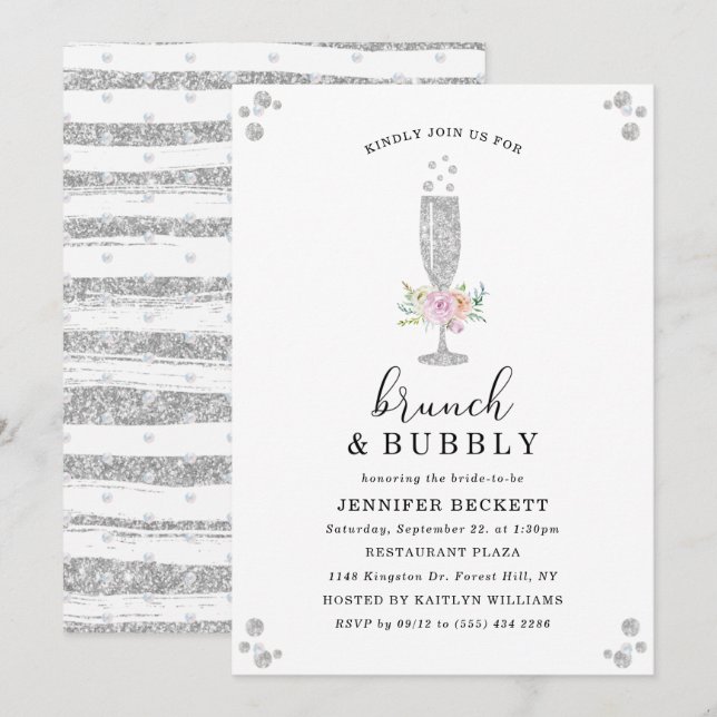Elegant Bridal Shower Brunch & Bubbly Invitation (Front/Back)