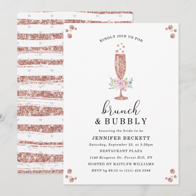 Elegant Bridal Shower Brunch & Bubbly Invitation (Front/Back)