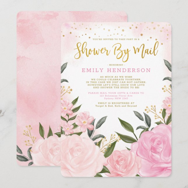 Elegant Bridal Shower By Mail Blush Pink Floral Invitation (Front/Back)