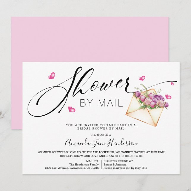 Elegant Bridal Shower By Mail Invitation (Front/Back)