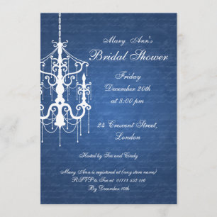 Elegant Bridal Shower Chandelier Blue Invitation
