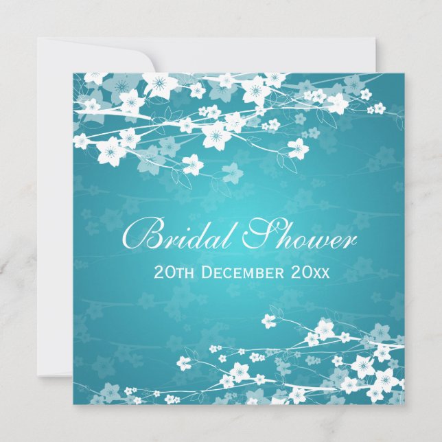 Elegant Bridal Shower Cherry Blossom Blue Invitation (Front)