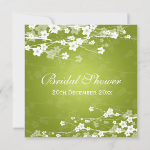 Elegant Bridal Shower Cherry Blossom Lime Green Invitation
