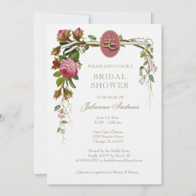 Elegant Bridal Shower Christian Roses Invitation (Front)