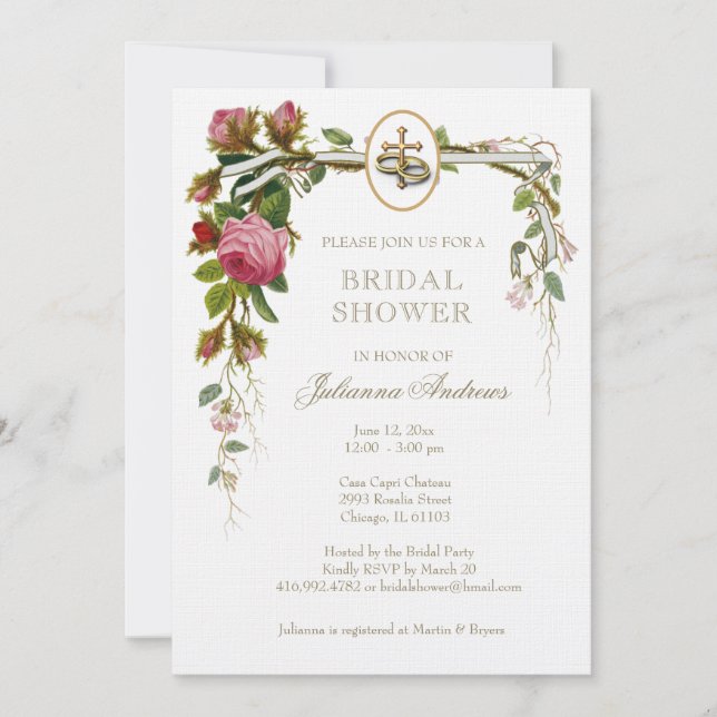 Elegant Bridal Shower Christian Roses Invitation (Front)