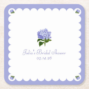 Elegant Bridal Shower Classic Hydrangea Scalloped Square Paper Coaster