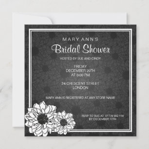 Elegant Bridal Shower Dahlia Floral Black Invitation