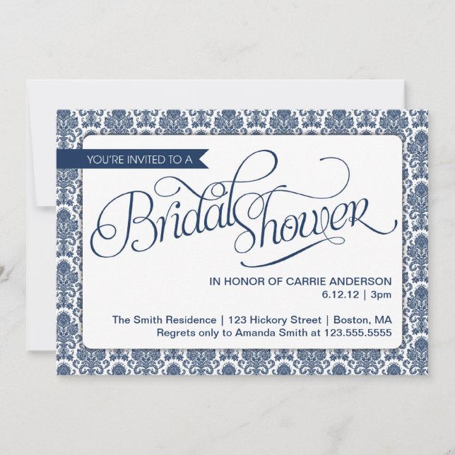 Elegant Bridal Shower Damask Invitation (Front)