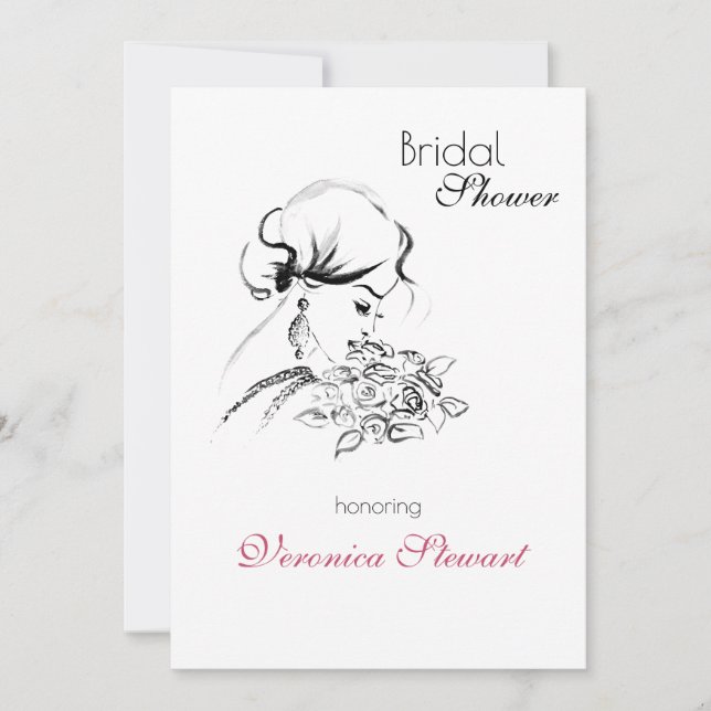 Elegant Bridal Shower Fashion Illustration Invitation (Front)