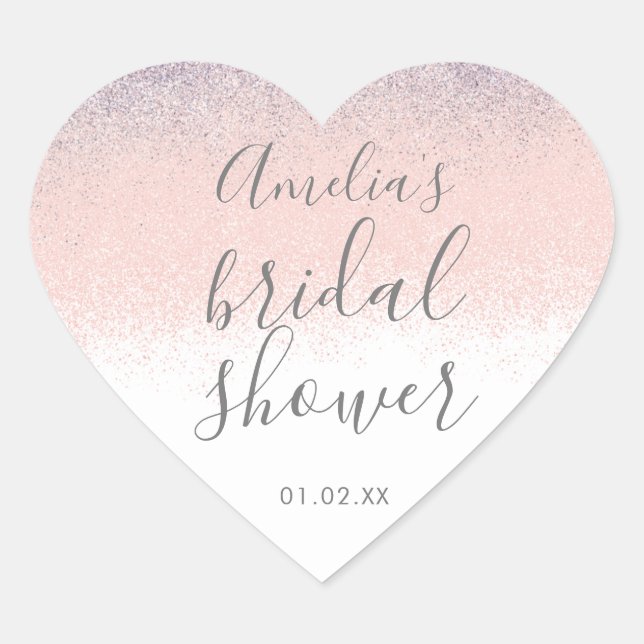 Elegant Bridal Shower Faux Ombré Glitter Pink   Heart Sticker (Front)