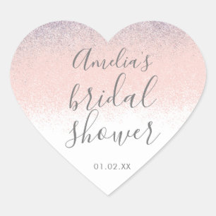 Elegant Bridal Shower Faux Ombré Glitter Pink   Heart Sticker