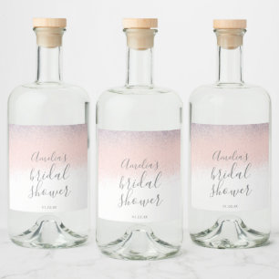 Elegant Bridal Shower Faux Ombré Glitter Pink   Liquor Bottle Label