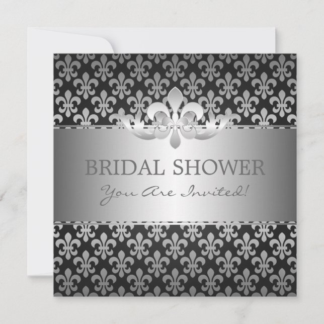 Elegant Bridal Shower Fleur De Lis Black Invitation (Front)