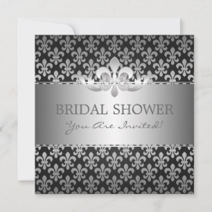 Elegant Bridal Shower Fleur De Lis Black Invitation
