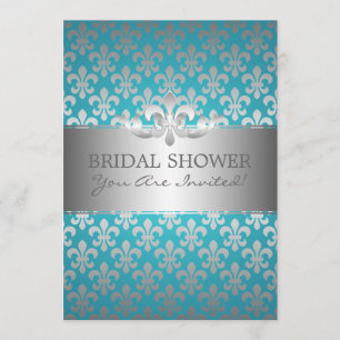 Elegant Bridal Shower Fleur De Lis Blue Invitation