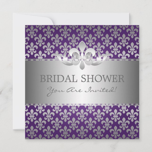 Elegant Bridal Shower Fleur De Lis Purple Invitation (Front)