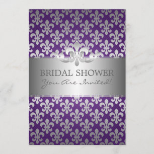 Elegant Bridal Shower Fleur De Lis Purple Invitation