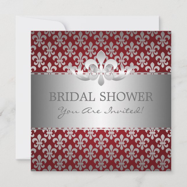 Elegant Bridal Shower Fleur De Lis Red Invitation (Front)