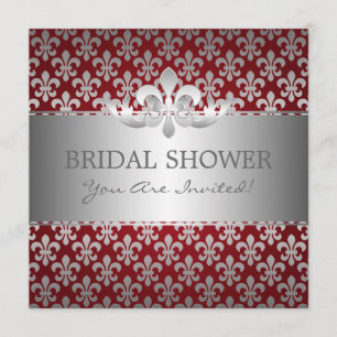 Elegant Bridal Shower Fleur De Lis Red Invitation