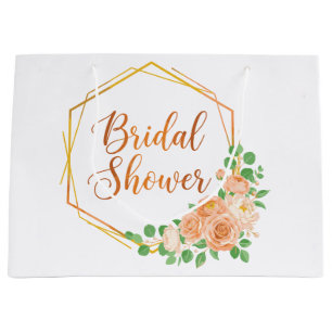 Elegant Bridal Shower Floral and Gold Art Large Gift Bag