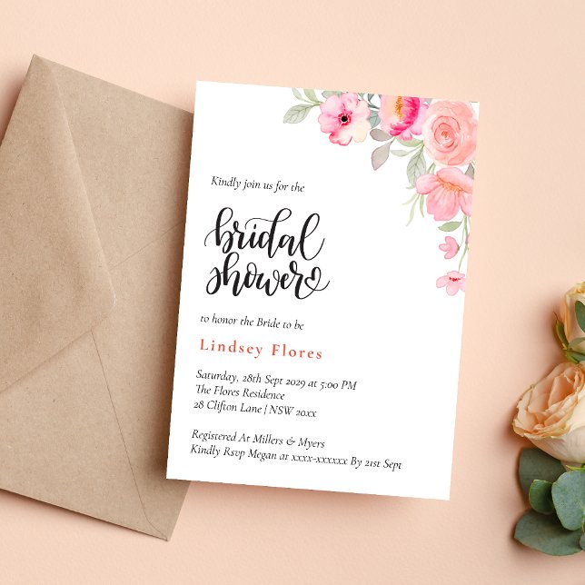 Elegant Bridal Shower Floral Greenery Watercolor Invitation (Creator Uploaded)
