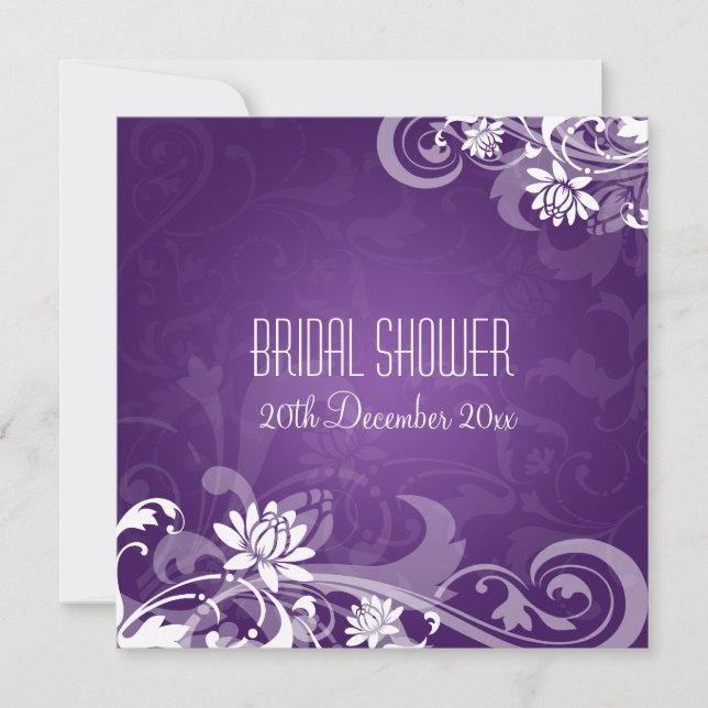 Elegant Bridal Shower  Floral Swirls Purple Invitation (Front)