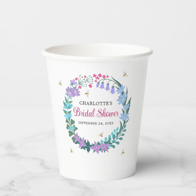 Elegant Bridal Shower Floral Wildflowers Garland Paper Cups (Front)