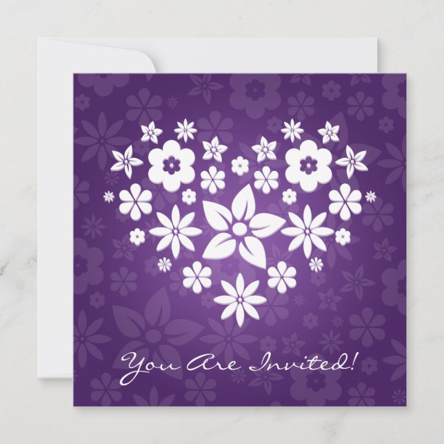 Elegant Bridal Shower Flowery Heart Purple Invitation (Front)