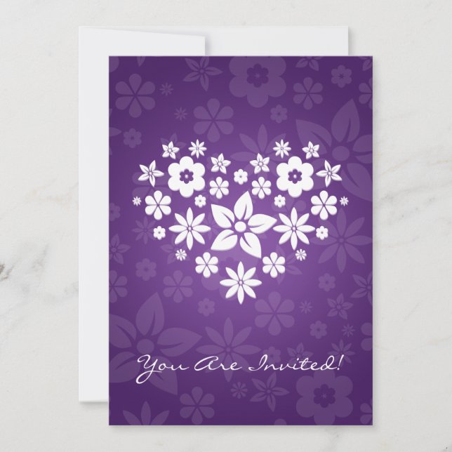 Elegant Bridal Shower Flowery Heart Purple Invitation (Front)