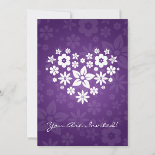 Elegant Bridal Shower Flowery Heart Purple Invitation