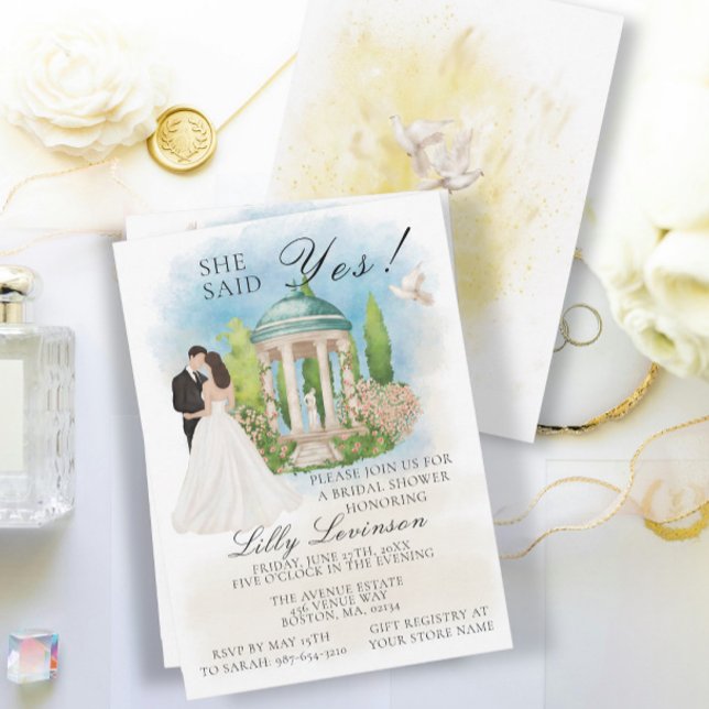 Elegant Bridal Shower Gazebo doves She Said Yes! Invitation (Creator Uploaded)